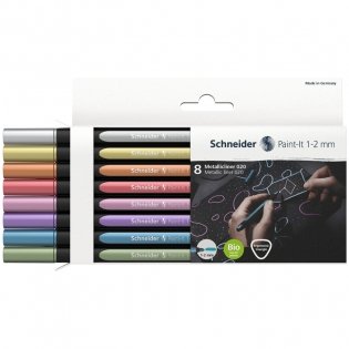 Набор капиллярных металлизированных ручек Schneider "Paint-It 020 " 8 цв., 1-2 мм, европодвес. Арт. ML02011502 фото книги 2