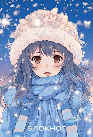Аниме. Новогодний блокнот (А6, 48 л., цветной блок, на пружине, голубой) фото книги