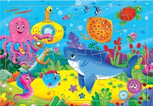 Пазл листовой на подложке. Морские обитатели. 24 детали фото книги
