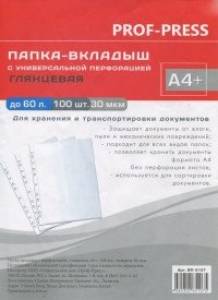 Папка-вкладыш с перфорацией "Глянцевая", А4+, 30 мкм, 100 штук фото книги