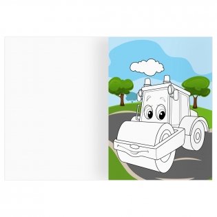 Раскраска с цв. фоном А4, 16 стр., ТРИ СОВЫ "Веселые машинки" фото книги 2