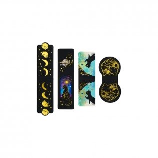 Закладки магнитные для книг, 4шт., MESHU "Moon cat", софт-тач, фольга фото книги 4