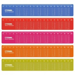 Линейка 20 см СТАММ "Таблица умножения", со справочным материалом, пластиковая, перламутровая, ассорти. Арт. ЛН-31411 фото книги