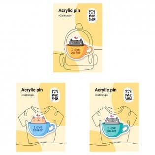 Набор акриловых значков MESHU "Catsincups", прямая УФ-печать, 3 шт. Арт. MS_54860 фото книги
