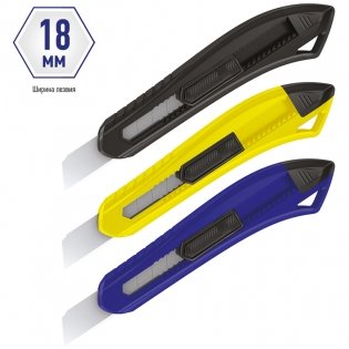 Нож канцелярский 18 мм Berlingo "Razzor 100", push-lock, ассорти, европодвес. Арт. BM4126 фото книги 2