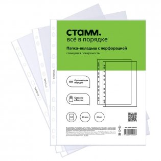 Папка-вкладыш с перфорацией (файл) СТАММ А4, 30мкм, глянцевая фото книги