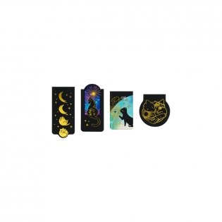 Закладки магнитные для книг, 4шт., MESHU "Moon cat", софт-тач, фольга фото книги 3