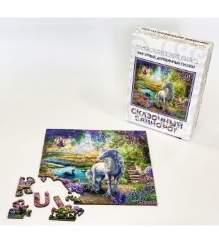 Фигурный деревянный пазл "Сказочный единорог", 51 элемент фото книги