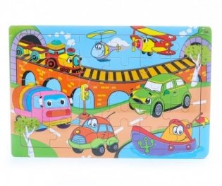 Деревянная пазл-рамка "Весёлые машинки", 30 элементов, 20x15 см фото книги