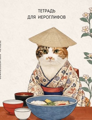 Тетрадь для иероглифов, сетка 9х9 мм. (Кот в кимоно) фото книги
