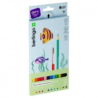 Карандаши акварельные Berlingo "SuperSoft. Рыбки", 12цв.+кисть, трехгран., заточен., картон, европодвес фото книги