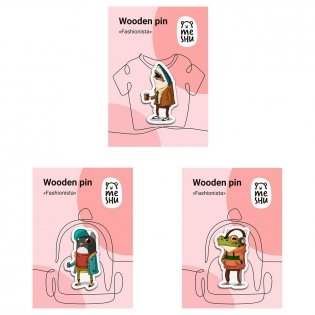 Набор деревянных значков MESHU "Fashionistas", каширование, 3 шт. Арт. MS_54876 фото книги