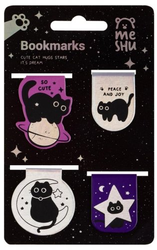 Закладки магнитные для книг, 4шт., MESHU "Meow Space", голографическая фольга фото книги