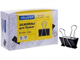 Зажимы для бумаг, 51 мм, OfficeSpace, 12 шт., черные, картонная коробка фото книги