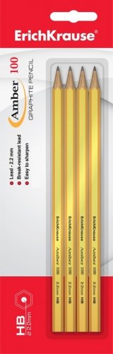 Карандаш чернографитный, шестигранный "Amber 100", HB, 4 штуки фото книги