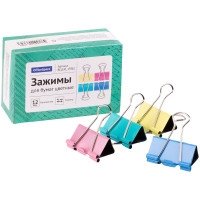 Зажимы для бумаг, 41 мм, 12 штук, цветные фото книги