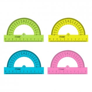 Транспортир 10см, 180° СТАММ, пластиковый, прозрачный, неоновые цвета, ассорти. Арт. ТР11 фото книги 2