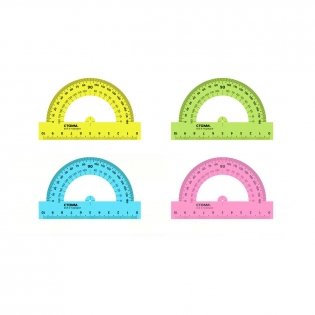Транспортир 10см, 180° СТАММ, пластиковый, прозрачный, неоновые цвета, ассорти. Арт. ТР11 фото книги