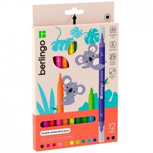 Фломастеры двусторонние Berlingo "Double", 12 цв., 12 шт., смываемые, картон, европодвес. Арт. WP_03712 фото книги
