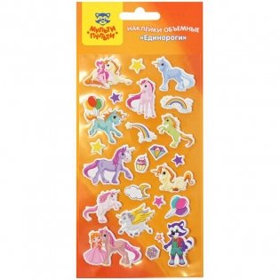 Наклейки объемные Мульти-Пульти "Единороги", 10х22 см, 23 наклейки, инд. уп., европодвес. Арт. PS_29326 фото книги